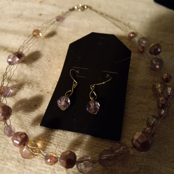 Used,not new never worn 2pc 4strand wire chocker floating beads necklace&earring - Picture 2 of 3